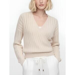 ASTR the Label Wrap Front Pointelle Summer Sweater Cream Size L NWT